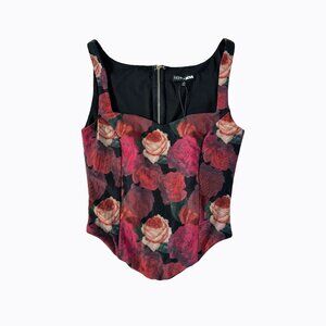 Mesh Floral Rose Corset Crop Top Sm Black Red Coquette Whimsigoth Y2K 90s Grunge